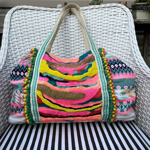 America & Beyond DAPHNE EMBELLISHED MULTI-COLORED HAND BEADED TOTE - Picture 3 of 14